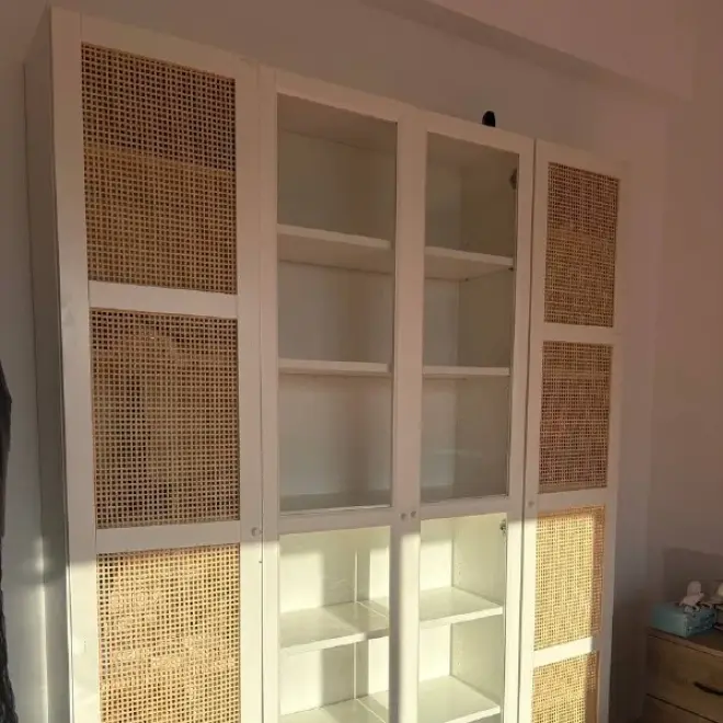 White Cabinet with Rattan and Glass Doors